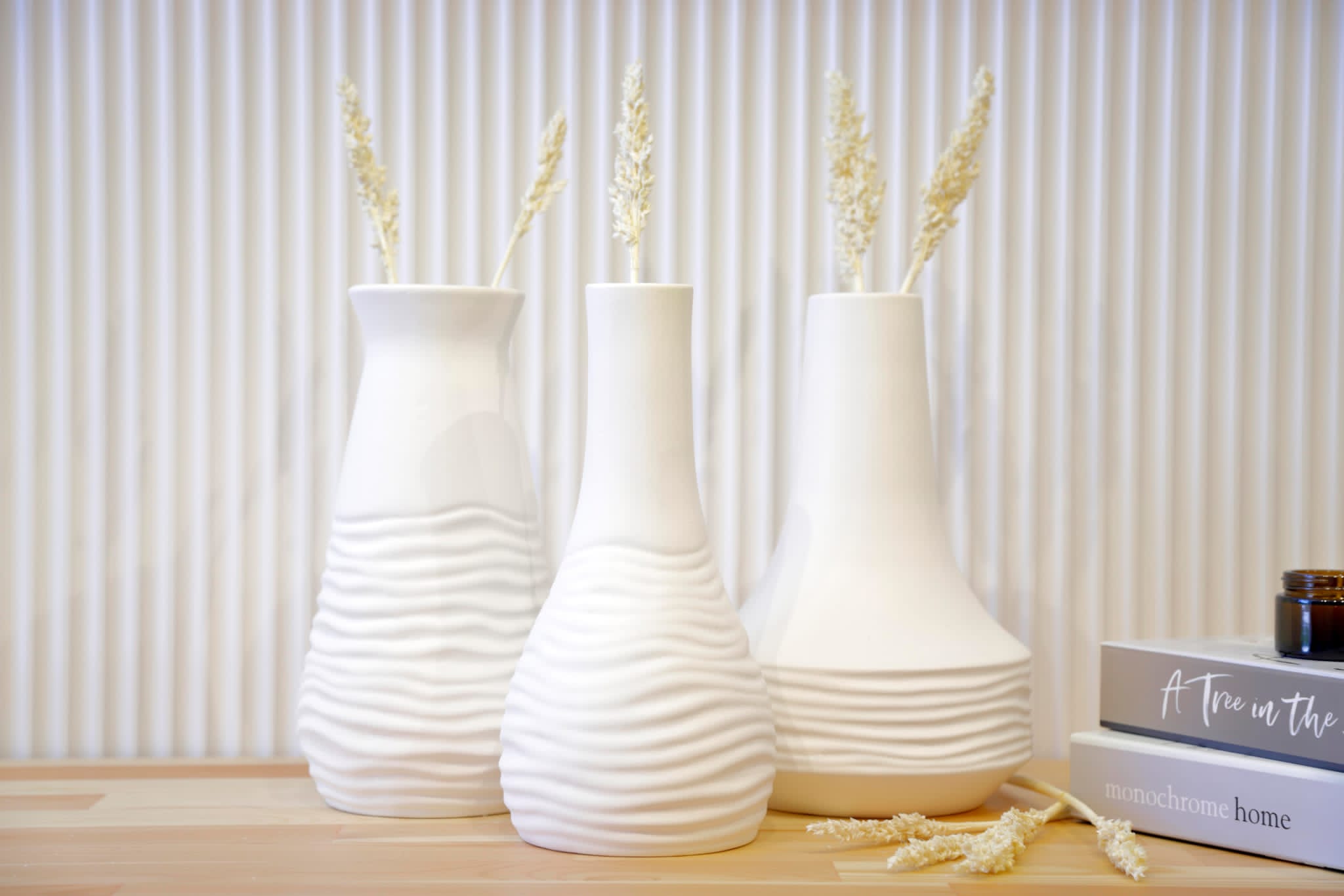 Crease Ceramic 3 pcs Vase Set White